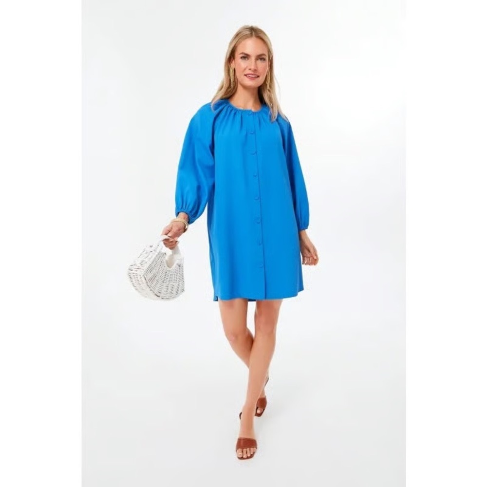 Pomander Place Bright Blue Button-Front Shift Dress